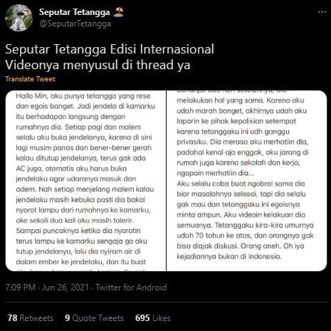 Viral Kisah Tetangga Aneh Edisi Internasional. (Twitter/@SeputarTetangga)