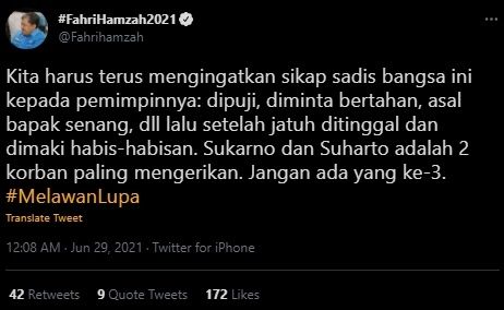 Cuitan Fahri Hamzah Ungkap Sikap Sadis Rakyat ke Pemimpin. (Twitter/@Fahrihamzah)