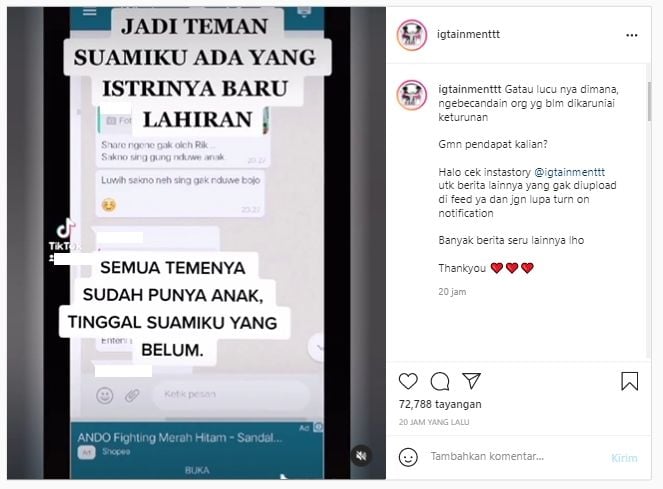 Curhat Nyesek Istri Belum Bisa Hamil, Suami Jadi Bulan-bulanan Teman Sendiri (Instagram).