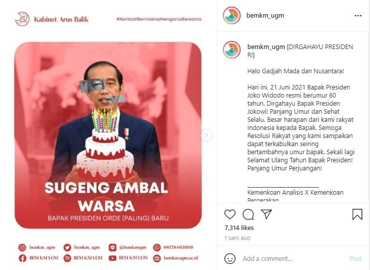 BEM UGM Sudah Sindir Menohok Jokowi. (Instagram/@bemkm_ugm)