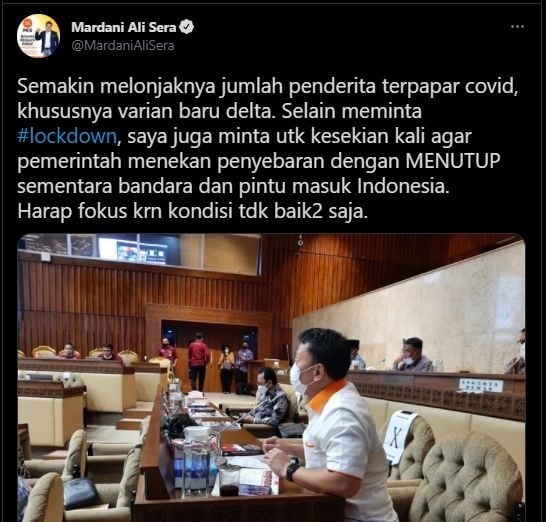 Cuitan Mardani Ali Sera. (Twitter/MardaniAliSera)