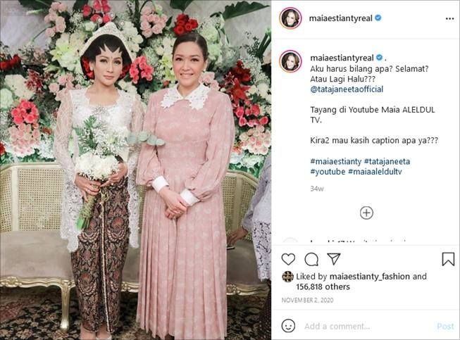 Cantiknya Maia Estianty memakai dress Fendi seharga Rp58,6 juta di nikahan Tata Janeeta. (Instagram/@maiaestiantyreal)