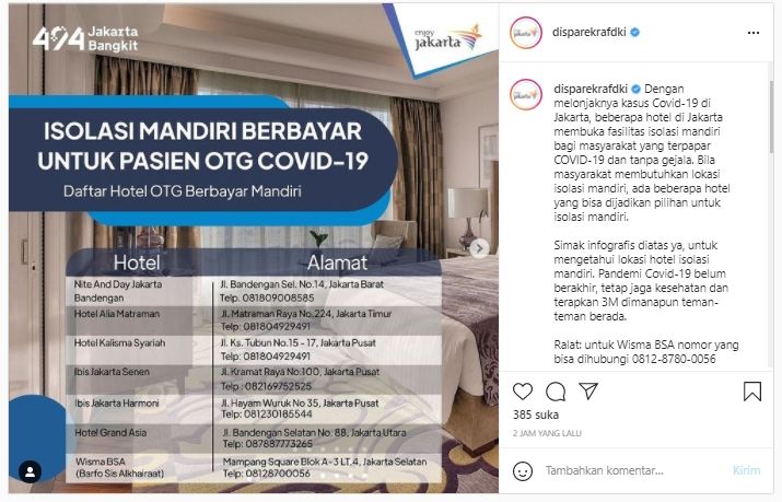 Daftar Paling Update Ini 13 Hotel Berbayar Mandiri Untuk Isoman Di Jakarta