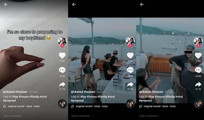 Viral wanita romantis berlutut lamar pacar. (TikTok/@ukabedsheybani)