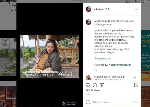 Unggahan terakhir Mbak You [Instagram]