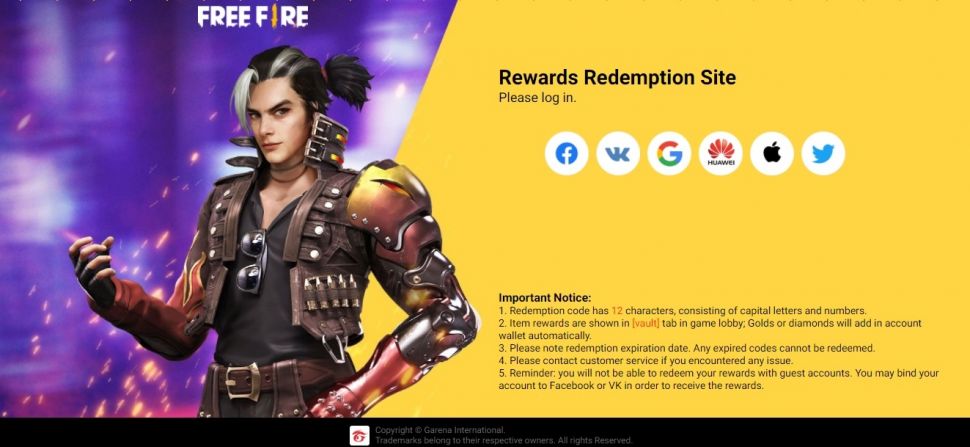 Situs redeem kode Free Fire, website resmi klaim kode redeem FF (reward.ff.garena.com) 