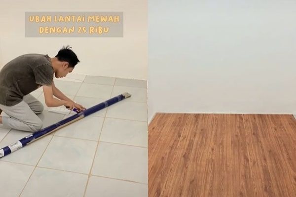 Viral Pria Buat Lantai Mewah Modal Rp25 Ribu. (TikTok)