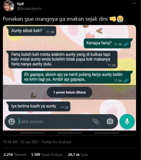 Bocil Izin Begini Pas Mau Ambil Es Krim di Kulkas, Publik: Beda Banget Sama Anak Sekarang. (Twitter/@binisasukenih)