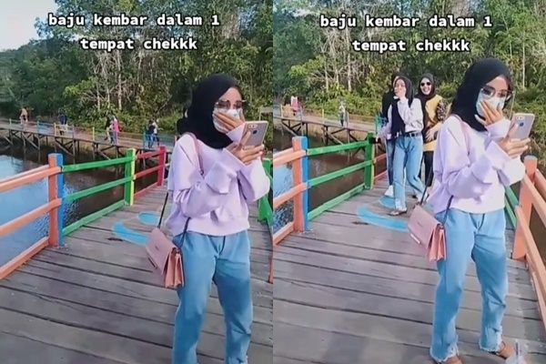 Viral Detik-detik Cewek Ketemu 'Kembaran'. (TikTok)