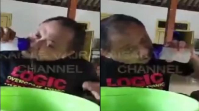 Moh Indro Cahyono memperagakan mengusir virus corona dengan air garam. [Instagram]