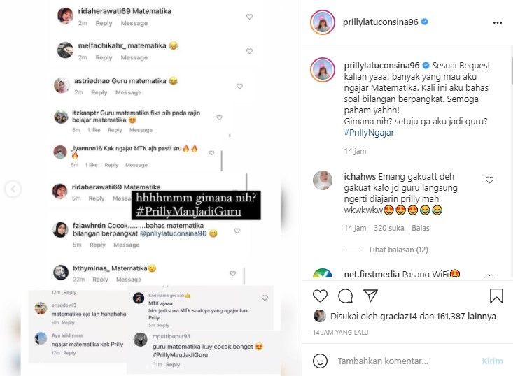 Prilly Latuconsina mengajar matematika (TikTok)