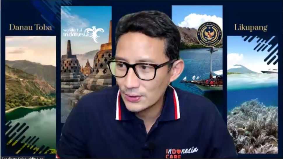 Menteri Sandiaga Uno dalam Webinar KOMPAG, Jumat (2/7/2021) (Suara/Hiromi)