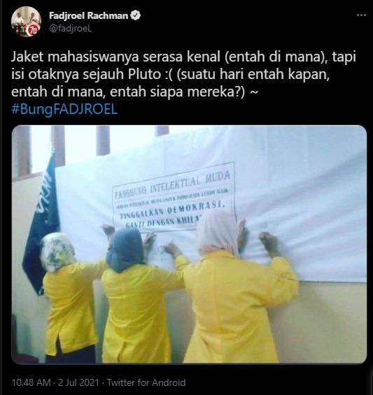 Postingan Fadjroel Rachman. (Twitter/fadjroeL)