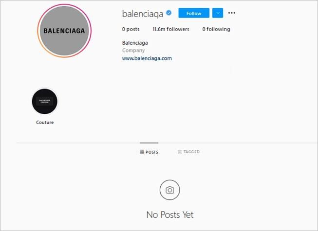 Balenciaga menghapus semua unggahan media sosial. (Instagram/@balenciaga)