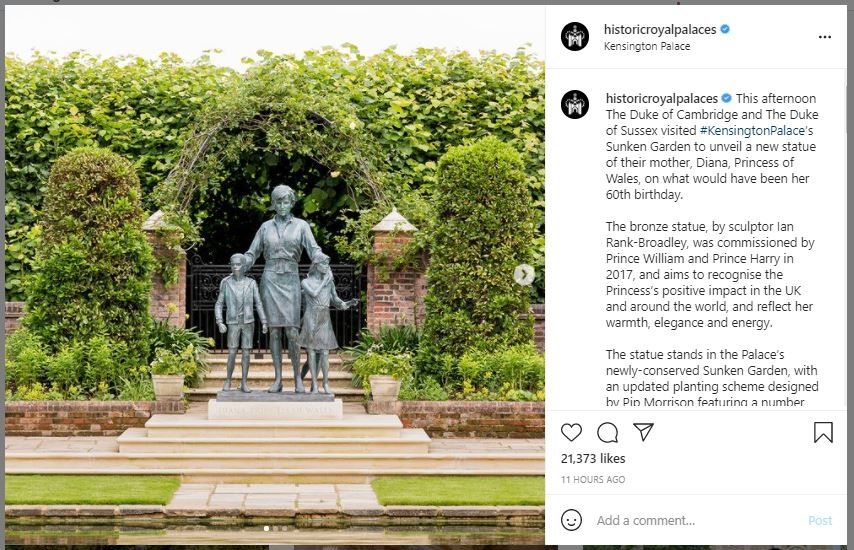 Patung Putri Diana (instagram.com/historicroyalpalaces)