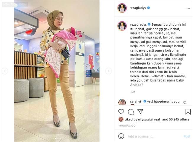 Penampilan Reza Gladys setelah melahirkan. (Instagram/@rezagladys)