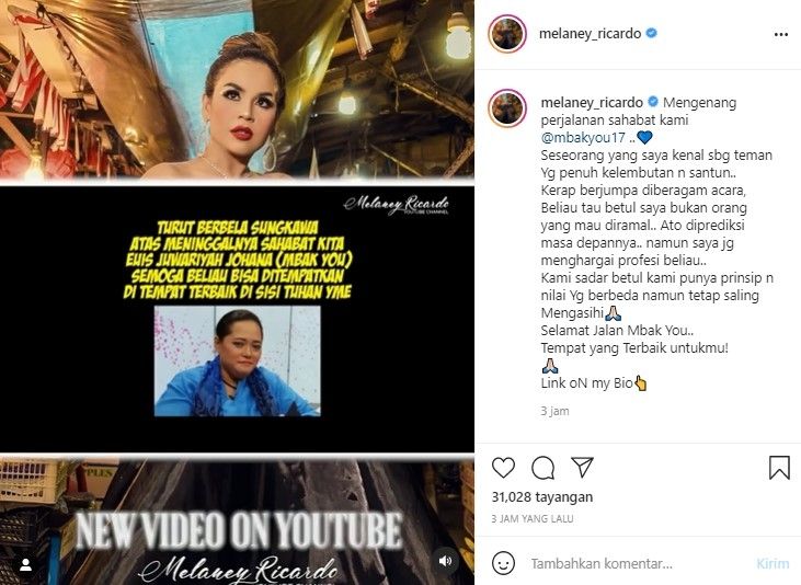 Melaney Ricardo mengenang Mbak You (Instagram)