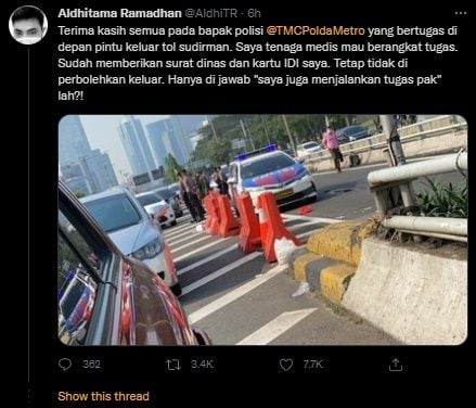 Viral Dokter Cerita Kronologi Tak Lolos Penyekatan PPKM Darurat. (Twitter/@AdlhiTR)