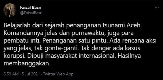 Cuitan Faisal Basri. (Twitter/FaisalBasri)