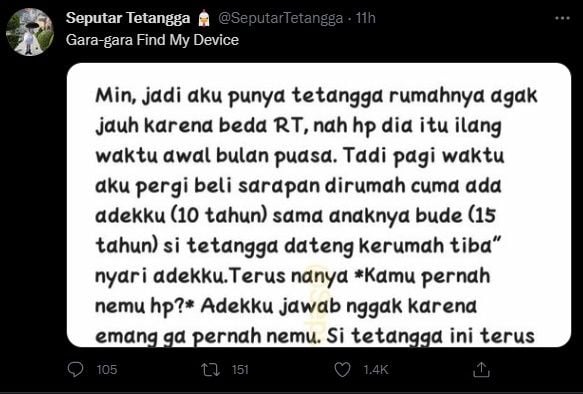 Viral Prahara Aplikasi Find My Device. (Twitter/@SeputarTetangga)