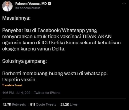 Cuitan dr Faheem Younus Soal Hoaks. (Twitter/@FaheemYounus)