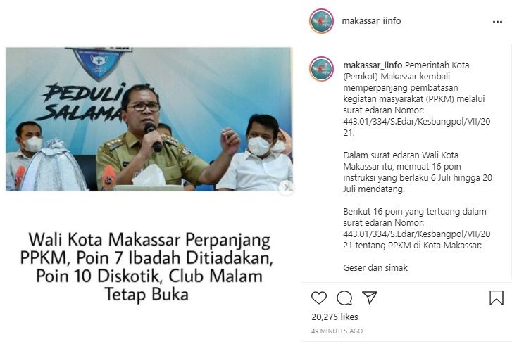 Viral Surat Edaran PPKM Makassar. (Instagram/@makassar_iinfo)