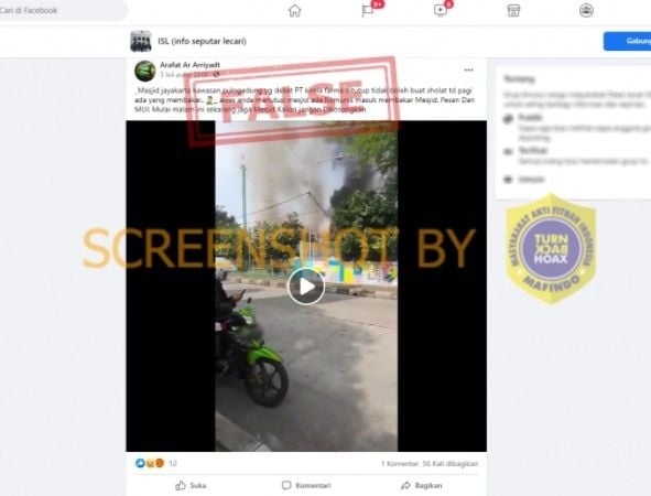 CEK FAKTA Masjid Jayakarta di Kawasan Pulogadung Dibakar Komunis. (Turnbackhoax.id)