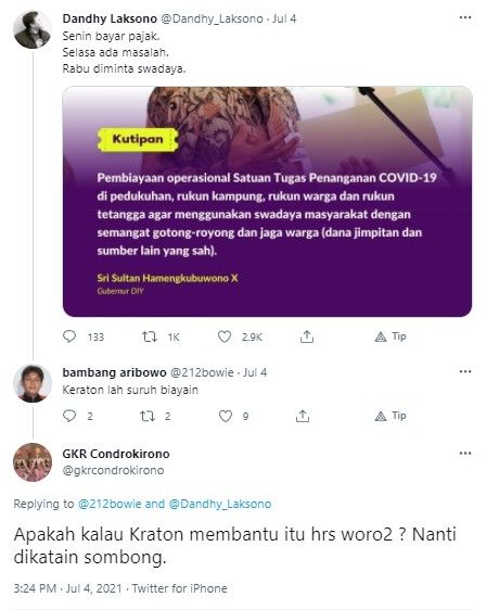 Cuitan viral Putri Keraton Jogja GKR Condrokirono - (Twitter/@gkrcondrokirono)