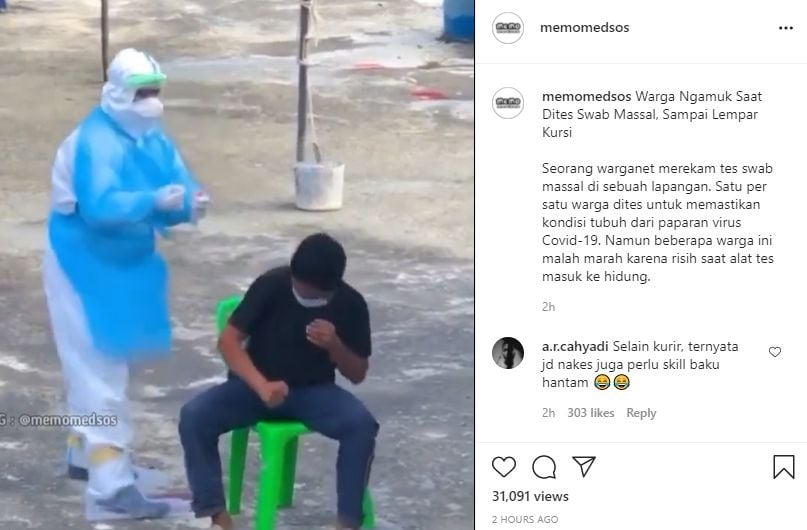 Warga ngamuk sampai lempar kursi saat dites swab massal. (Instagram/memomedsos)