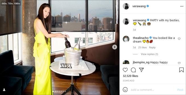 Potret Vera Wang saat merayakan ulang tahun ke-72. (Instagram/@verawang)