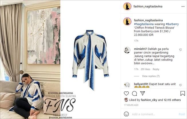 Nagita Slavina pakai baju cantik seharga Rp22,9 juta. (Instagram/@fashion_nagitaslavina)