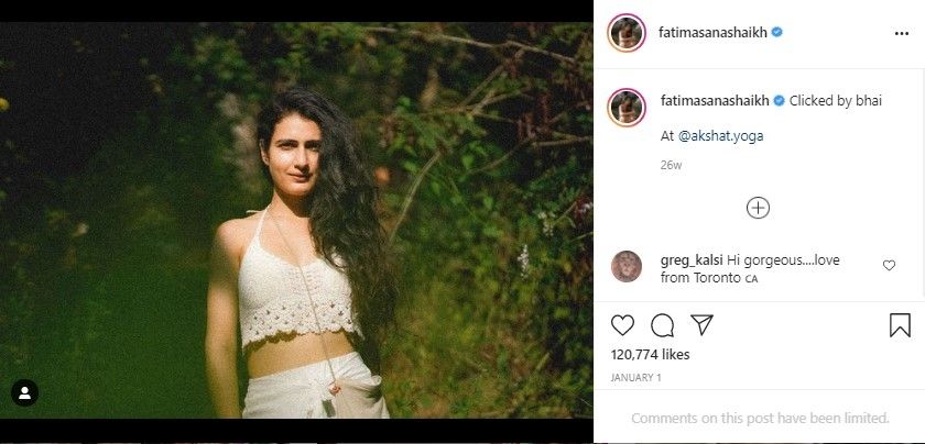 Potret Fatima Sana Shaikh. (Instagram/fatimasanashaikh)