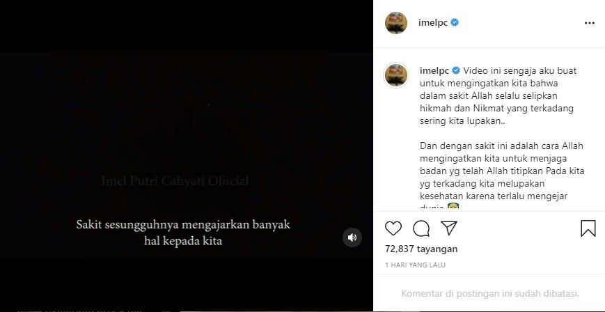 Unggahan video Imel Putri (Instagram)