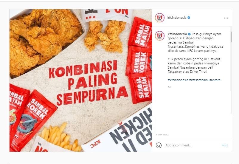 KFC sambal nusantara (Instagram @kfcindonesia)