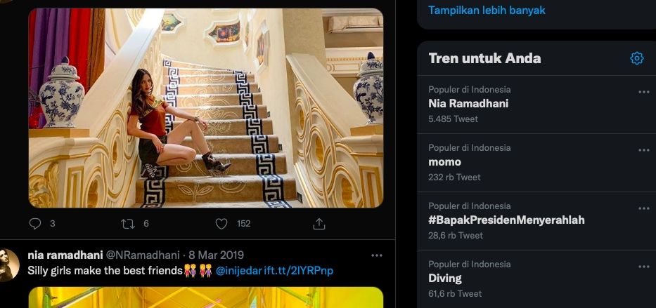 Nia Ramadhani trendding topic di Twitter 