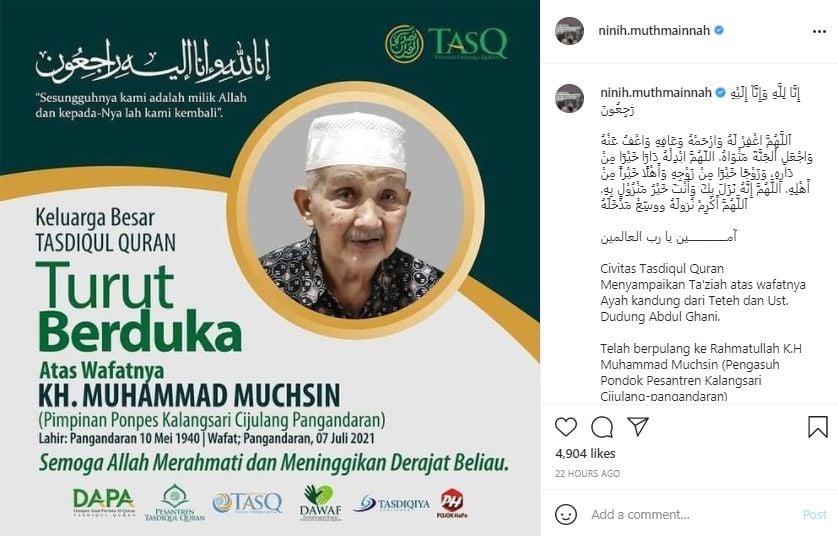 Ayah Teh Ninih meninggal dunia (Instagram.com)