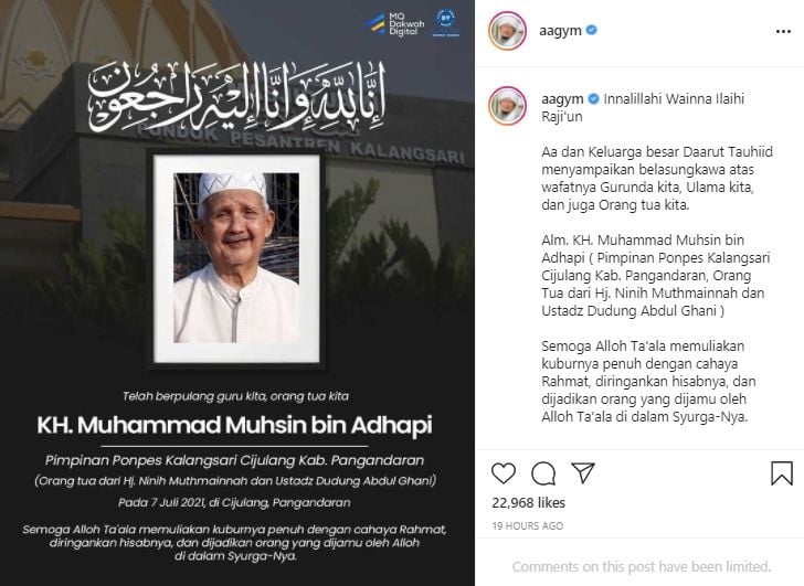 Ayah Teh Ninih meninggal dunia (Instagram.com)