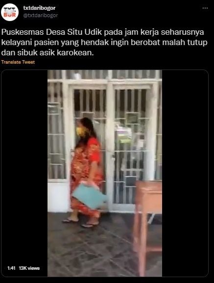 Viral Puskesmas Tolak Pasien Saat Jam Kerja Dan Malah Sibuk Karokean. (Twitter/@txtdaribogor)