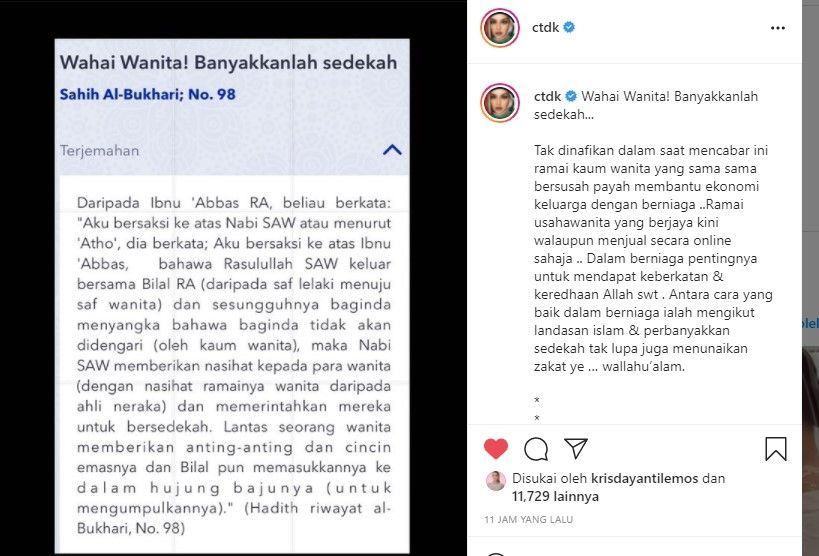 Siti Nurhaliza mengingatkan pentingnya bersedekah bagi wanita (Instagram)