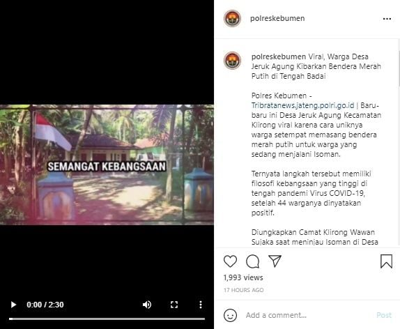 Viral Warga Kebumen Yang Isoman Pasang Bendera Merah Putih. (Instagram/@polreskebumen)