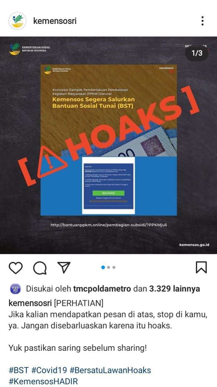 Beredar Link Pengecekan Penerima Bantuan PPKM Rp 300 Ribu (Turnbackhoax.id)