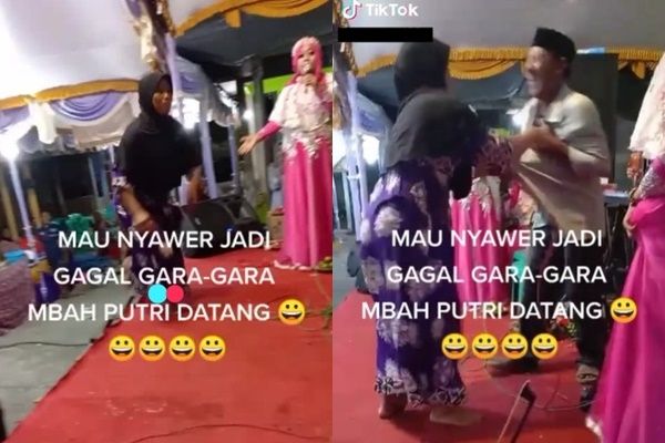 Viral Mbah Kakung Mau Nyawer Gagal Didamprat Mbah Putri. (TikTok)