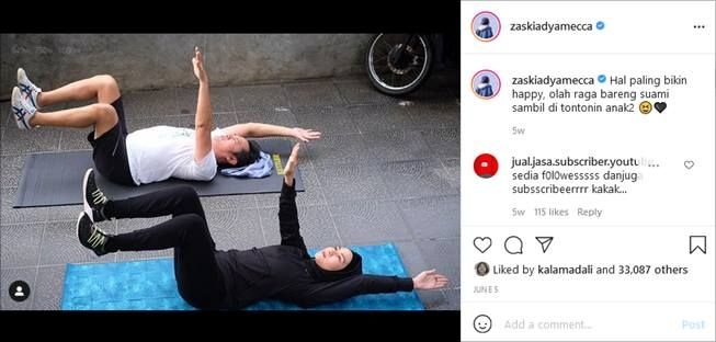 Zaskia Adya Mecca olahraga bareng suami. (Instagram/@zaskiadyamecca)