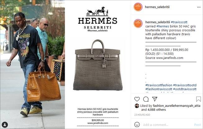 Travis Scott tenteng tas Hermes jumbo. (Instagram/@hermes_selebritii)