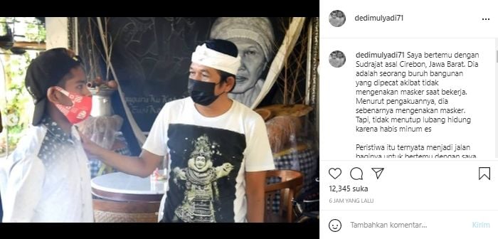 Dedi Mulyadi dan kuli bangunan viral yang dipecat karena tak pakai masker (Instagram).