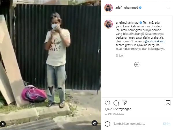 Arief Muhammad cari kuli bangunan yang dipecat karena tak pakai masker saat bekerja (Instagram).