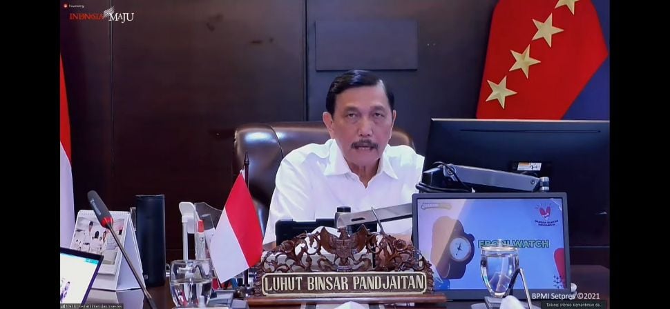 Menko Marves sekaligus Koordinator PPKM Darurat Provinsi Jawa-Bali, Luhut Binsar Pandjaitan. (Tangkapan layar/Youtube Sekretariat Presiden)