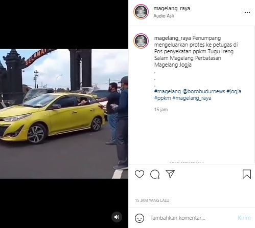 Viral wanita teriak-teriak minta petugas adil saat putar balik di pos penyekatan PPKM (Instagram/magelang_raya).