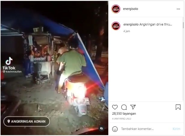 Angkringan drive thru viral (Instagram/energisolo).