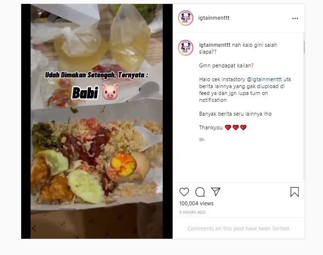 Tak sengaja makan babi (Instagram @igtainmenttt)